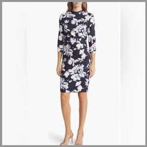Eliza J Floral Mock Neck Drape Detail Sheath Dress Cutout Back Size 0 NWOT